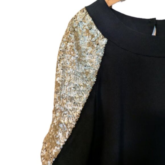 NWT Melanie Lyne Crepe Top with Gold Sequined Sleeves - Picture 8 of 9